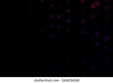 Dark Pink, Red vector background with occult symbols. Colorful vintage illustration with gradient alchemy shapes. Simple base for your occult design.