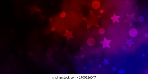 Dark Pink, Red vector background with circles, stars. Colorful disks, stars on simple gradient background. Texture for window blinds, curtains.