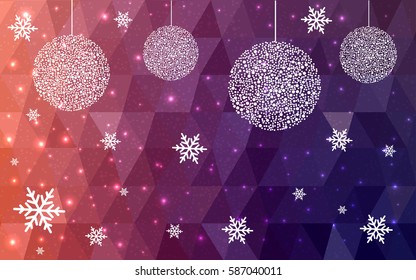 Dark Pink Red vector christmas polygon background. Low poly Illustration consisting of triangles with snowflakes. Texture, seamless background of New Year celebration.