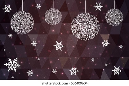 Dark Pink Red vector christmas postcard low polygon background. Illustration consisting of triangles. Abstract triangular polygonal origami or crystal design of New Year celebration.