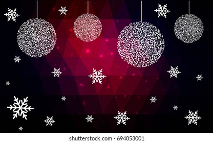 Dark Pink Red vector christmas polygon background. Low poly Illustration consisting of triangles with snowflakes. Texture, seamless background of New Year celebration.