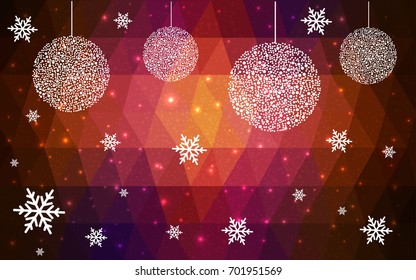Dark Pink Red vector christmas postcard low polygon background. Illustration consisting of triangles. Abstract triangular polygonal origami or crystal design of New Year celebration.