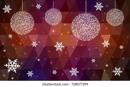 Dark Pink Red vector christmas polygon background. Low poly Illustration consisting of triangles with snowflakes. Texture, seamless background of New Year celebration.