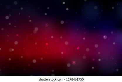 Dark Pink, Red vector cover with beautiful snowflakes. Snow on blurred abstract background with gradient. New year design for your ad, poster, banner.
