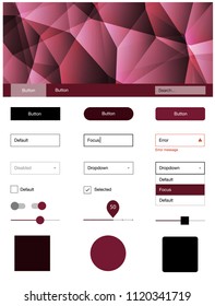 Dark Pink, Red vector design ui kit with mosaic. Colorful ui/ux kit with header consisted of triangles. Simple colorful design for websites.