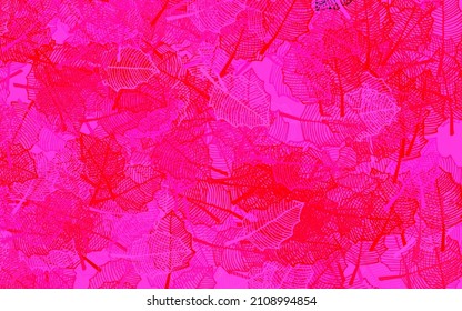 Dark Pink, Red vector doodle background with leaves. leaves on blurred abstract background with gradient. Textured pattern for websites, banners.