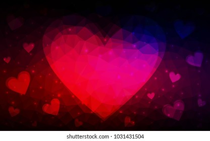 Dark Pink, Red vector love background with heart. Paper note. Valentine's greeting polygonal card. Triangular illustration for your business. Stock template for your design.