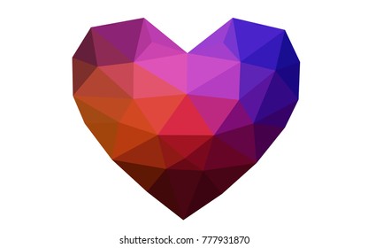 Dark Pink, Red vector love background with heart. Paper note. Valentine's greeting polygonal card. Triangular illustration for your business. Stock template for your design.