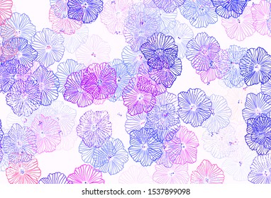 Dark Pink, Red vector natural artwork with leaves. Abstract illustration with flowers in doodles style. Textured pattern for websites, banners.