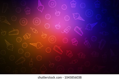 Dark Pink, Red vector pattern with delicious cookies. Decorative shining illustration with sweets on abstract template. Design for ad, poster, banner of cafes or restaurants.