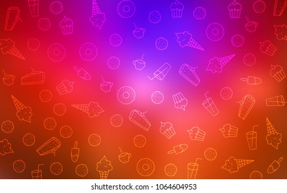 Dark Pink, Red vector pattern with delicious cookies. Illustration with set of sweet food in doodle style. Design for ad, poster, banner of cafes or restaurants.