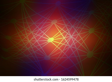Dark Pink, Red vector pattern with artificial intelligence network. Shining illustration with AI shapes on abstract template. Design for depiction of cyber innovations.
