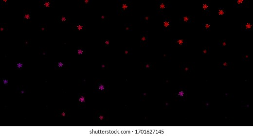 Dark pink, red vector pattern with coronavirus elements. Smart illustration with covid signs in decorative style. Design for biohazard warning.