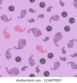 Dark Pink, Red vector seamless elegant background with leaves and flowers. Decorative design in Indian style on white background. Template for backgrounds of cell phones.