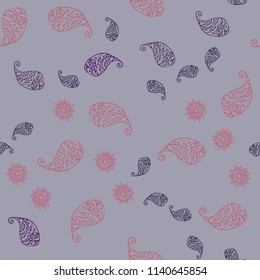 Dark Pink, Red vector seamless doodle backdrop with leaves and flowers. Glitter abstract illustration with leaves and flowers. Elegant pattern for your brand book.