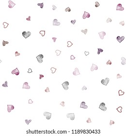 Dark Pink, Red vector seamless background with hearts. Blurred decorative design in doodle style with hearts. Pattern can be used for valentine's ad, booklets.