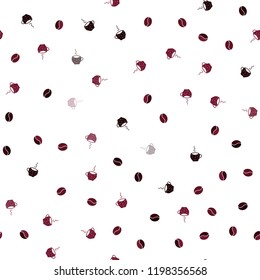 Dark Pink, Red vector seamless pattern with coffee beans, cups. Glitter abstract backdrop with gradient mugs, coffee grains. Template of a black hot beverage in a cafe.