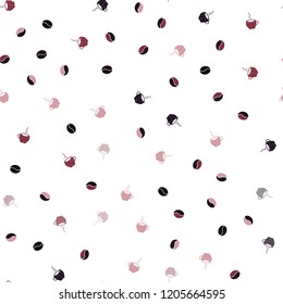 Dark Pink, Red vector seamless cover with set of coffee beans. Gradient illustration with coffee beans, tea cups. Pattern for ad, booklets, leaflets of restaurants.