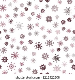 Dark Pink, Red vector seamless background with xmas snowflakes. Snow on blurred abstract background with gradient. Pattern for design of window blinds, curtains.