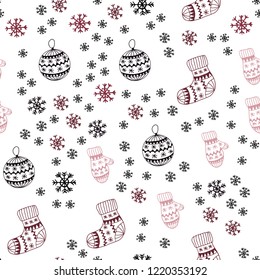 Dark Pink, Red vector seamless layout with bright snowflakes, balls, socks, mittens. Colorful xmas elements with gradient. Pattern for trendy fabric, wallpapers.