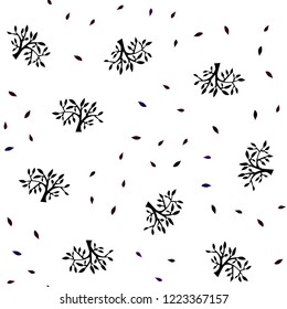 Dark Pink, Red vector seamless doodle pattern with leaves, branches. Leaves and branches with gradient on white background. Texture for window blinds, curtains.