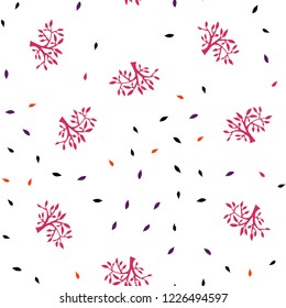 Dark Pink, Red vector seamless elegant template with leaves, branches. Colorful illustration in doodle style with leaves, branches. Pattern for trendy fabric, wallpapers.