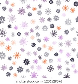 Dark Pink, Red vector seamless texture with colored snowflakes. Shining colored illustration with snow in christmas style. Design for textile, fabric, wallpapers.