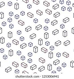 Dark Pink, Red vector seamless, isometric texture in rectangular style. Illustration with set of colorful rectangles. Texture for window blinds, curtains.
