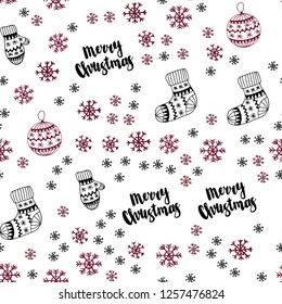 Dark Pink, Red vector seamless layout with bright snowflakes, balls, socks, mittens. Shining colorful illustration in christmas style. Pattern for trendy fabric, wallpapers.