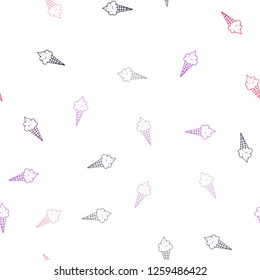 Dark Pink, Red vector seamless texture with delicious ice-cream. Decorative design of ice-cream cones in doodle style. Template of a black hot beverage in a cafe.