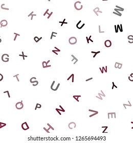Dark Pink, Red vector seamless backdrop with english symbols. Blurred design in simple style with signs of alphabet. Texture for window blinds, curtains.