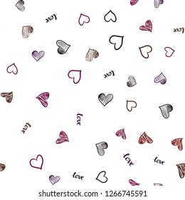 Dark Pink, Red vector seamless pattern with phrase LOVE YOU, hearts. Colorful illustration with quote LOVE YOU, hearts. Design for textile, fabric, wallpapers.