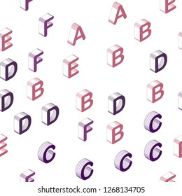Dark Pink, Red vector seamless layout with 3D latin alphabet. Colorful 3D alphabet signs with gradient on white background. Template for business cards, websites.