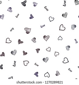 Dark Pink, Red vector seamless pattern with phrase LOVE YOU, hearts. Design in doodle style with text LOVE YOU, hearts. Pattern for trendy fabric, wallpapers.