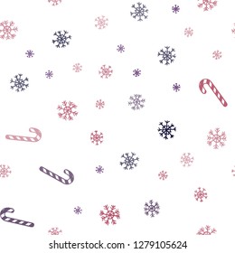 Dark Pink, Red vector seamless template with sweet christmas sticks.