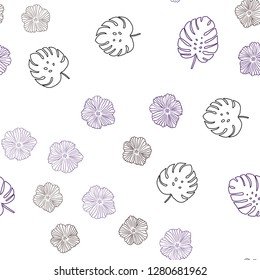 Dark Pink, Red vector seamless abstract design with flowers, leaves. Colorful illustration in doodle style with leaves, flowers. Design for textile, fabric, wallpapers.