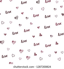 Dark Pink, Red vector seamless texture with words LOVE YOU, hearts. Colorful illustration with quote LOVE YOU, hearts. Design for wallpaper, fabric makers.