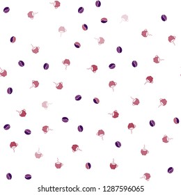 Dark Pink, Red vector seamless template with cups of coffee, beans. Decorative gradient design of coffee cups and beans. Template of a black hot beverage in a cafe.