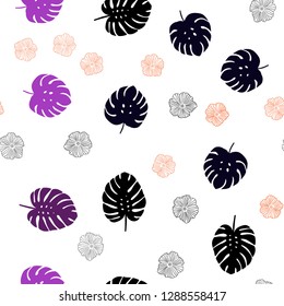 Dark Pink, Red vector seamless doodle texture with flowers, leaves. Illustration with doodles on abstract template. Pattern for design of fabric, wallpapers.