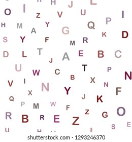 Dark Pink, Red vector seamless background with signs of alphabet. Modern geometrical illustration with ABC english symbols. Template for business cards, websites.