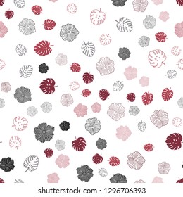 Dark Pink, Red vector seamless natural pattern with leaves, flowers. Colorful abstract illustration with leaves in doodle style. Pattern for trendy fabric, wallpapers.