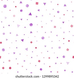 Dark Pink, Red vector seamless texture with poly style with circles, cubes. Illustration with set of colorful circles, triangles, squares. Pattern for design of fabric, wallpapers.