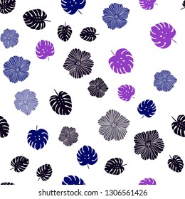 Dark Pink, Red vector seamless natural artwork with flowers, leaves. Colorful illustration in doodle style with leaves, flowers. Design for textile, fabric, wallpapers.