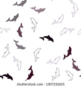 Dark Pink, Red vector seamless pattern with sea dolphins. Shining illustration of colorful gradient sea dolphins. Template for natural magazines.
