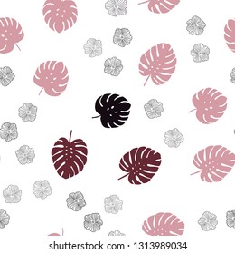 Dark Pink, Red vector seamless doodle template with flowers, leaves. Colorful illustration in doodle style with leaves, flowers. Pattern for design of fabric, wallpapers.
