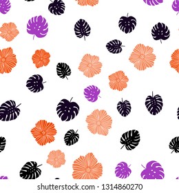 Dark Pink, Red vector seamless natural pattern with flowers, leaves. Shining colored illustration with leaves and flowers. Template for business cards, websites.