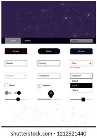 Dark Pink, Red vector style guide with triangles, circles. Style guide in polygonal style with triangles, circles. This template you can use for landing pages.