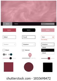 Dark Pink, Red Vector Style Guide With Sky Stars. Colorful Ui/ux Kit With Header Consisted Of Clouds & Stars. Modern Template For Your Landing Page.