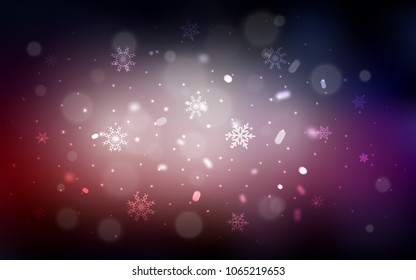 Dark Pink, Red vector template with ice snowflakes. Shining colored illustration with snow in christmas style. New year design for your ad, poster, banner.