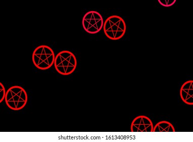 Dark Pink, Red vector template with esoteric signs. Illustration with magical signs of spiritual power. Best design halloween events.